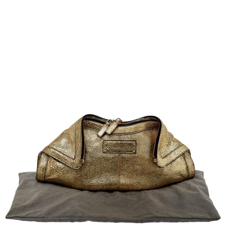 Pre Owned Alexander McQueen Gold Metallic Leather Medium De Manta Clutch