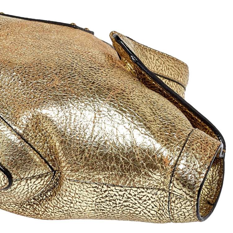 Pre Owned Alexander McQueen Gold Metallic Leather Medium De Manta Clutch