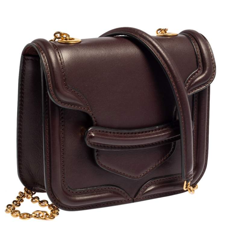 Pre Owned Alexander McQueen Burgundy Leather Mini Heroine Chain Crossbody Bag