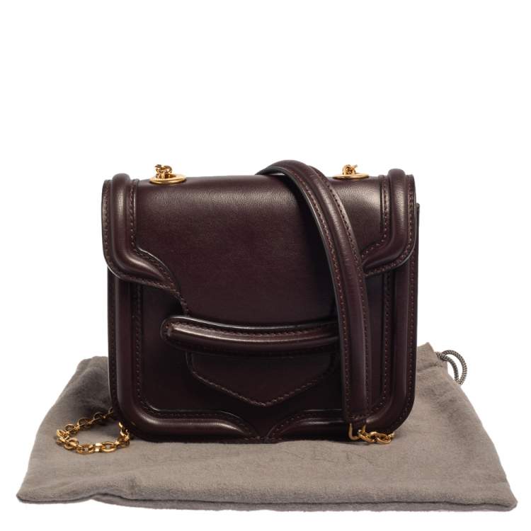 Pre Owned Alexander McQueen Burgundy Leather Mini Heroine Chain Crossbody Bag