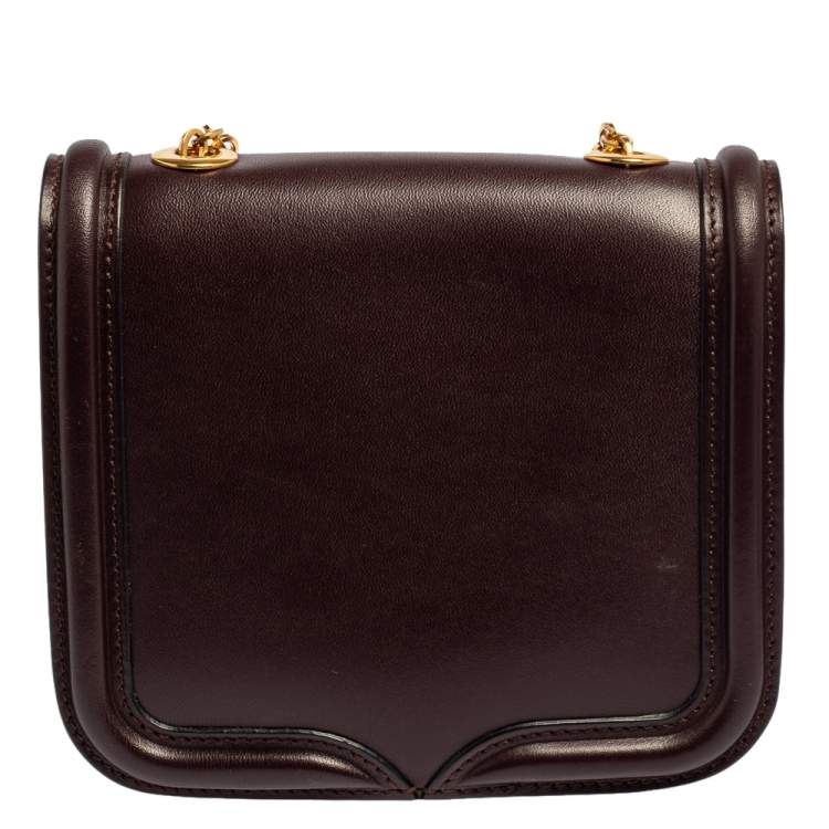 Pre Owned Alexander McQueen Burgundy Leather Mini Heroine Chain Crossbody Bag