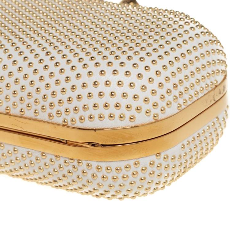 Pre Owned Alexander McQueen White Leather Studded Four Ring Knuckle Clutch 