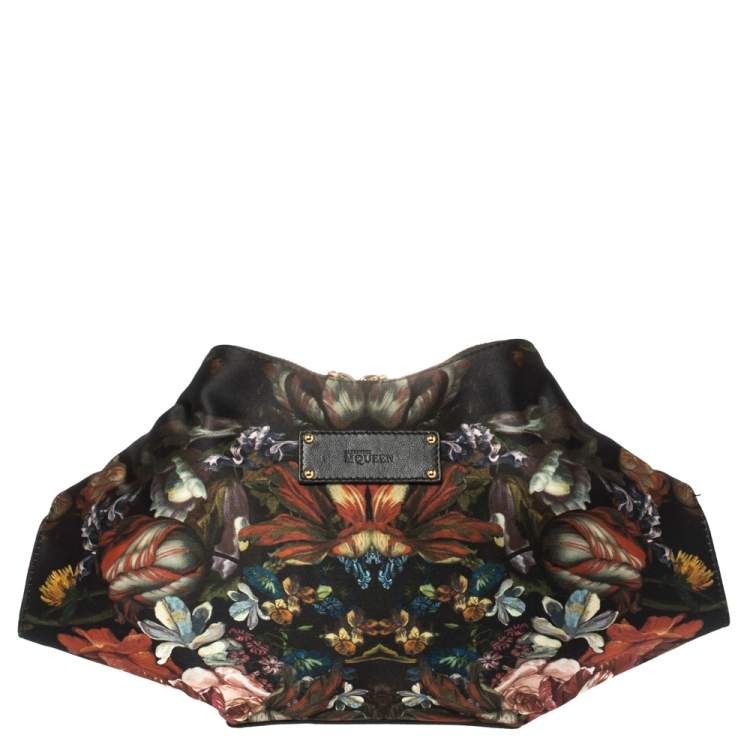 Pre Owned Alexander McQueen Multicolor Floral Print Satin Medium De Manta Clutch