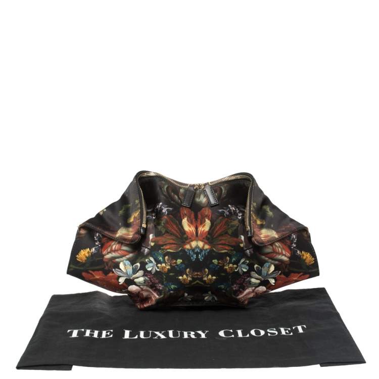 Pre Owned Alexander McQueen Multicolor Floral Print Satin Medium De Manta Clutch