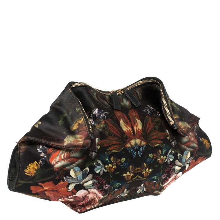 Pre Owned Alexander McQueen Multicolor Floral Print Satin Medium De Manta Clutch