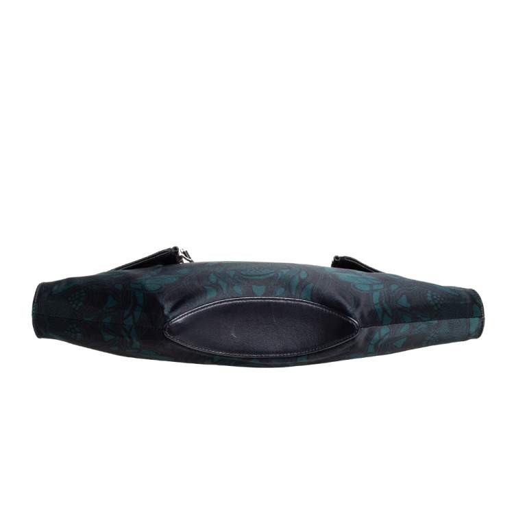 Pre Owned Alexander McQueen Black/Green Printed Fabric and Leather Medium De Manta Clutch