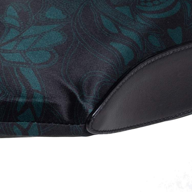 Pre Owned Alexander McQueen Black/Green Printed Fabric and Leather Medium De Manta Clutch