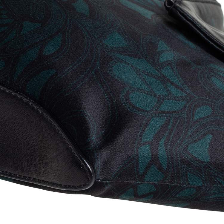Pre Owned Alexander McQueen Black/Green Printed Fabric and Leather Medium De Manta Clutch