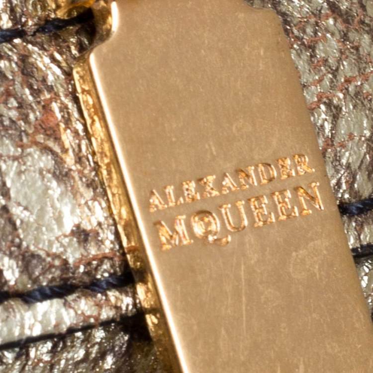 Pre Owned Alexander McQueen Metallic Gold Leather Mini Heroine Bag