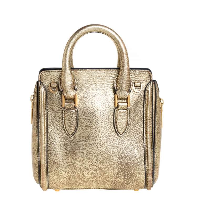 Pre Owned Alexander McQueen Metallic Gold Leather Mini Heroine Bag