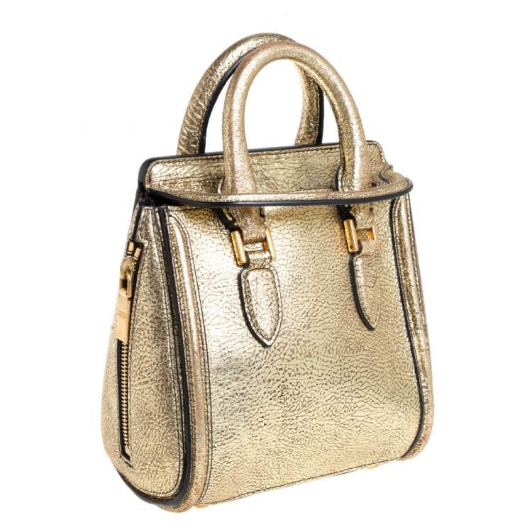 Pre Owned Alexander McQueen Metallic Gold Leather Mini Heroine Bag