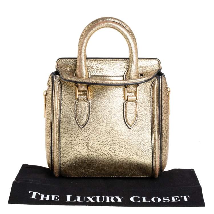 Pre Owned Alexander McQueen Metallic Gold Leather Mini Heroine Bag