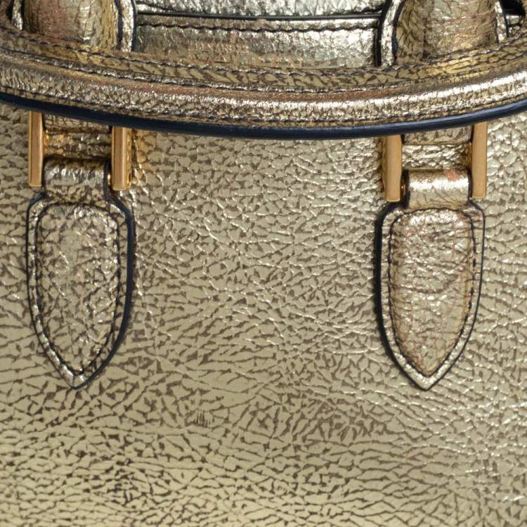 Pre Owned Alexander McQueen Metallic Gold Leather Mini Heroine Bag