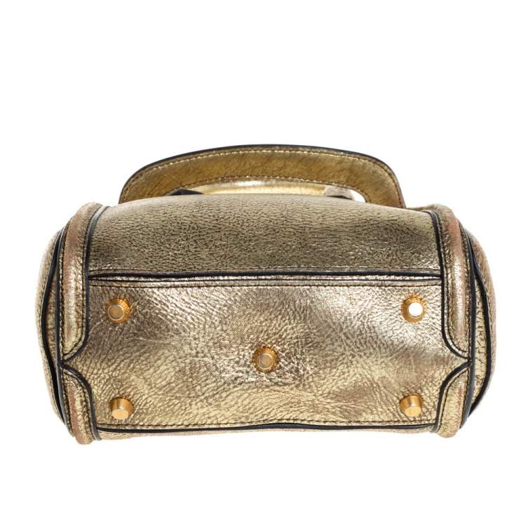 Pre Owned Alexander McQueen Metallic Gold Leather Mini Heroine Bag