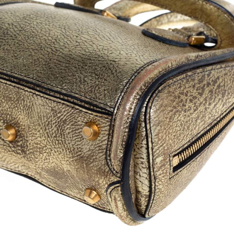 Pre Owned Alexander McQueen Metallic Gold Leather Mini Heroine Bag