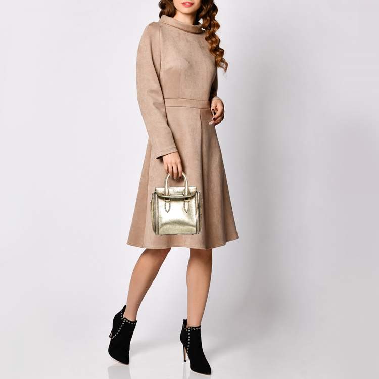 Pre Owned Alexander McQueen Metallic Gold Leather Mini Heroine Bag