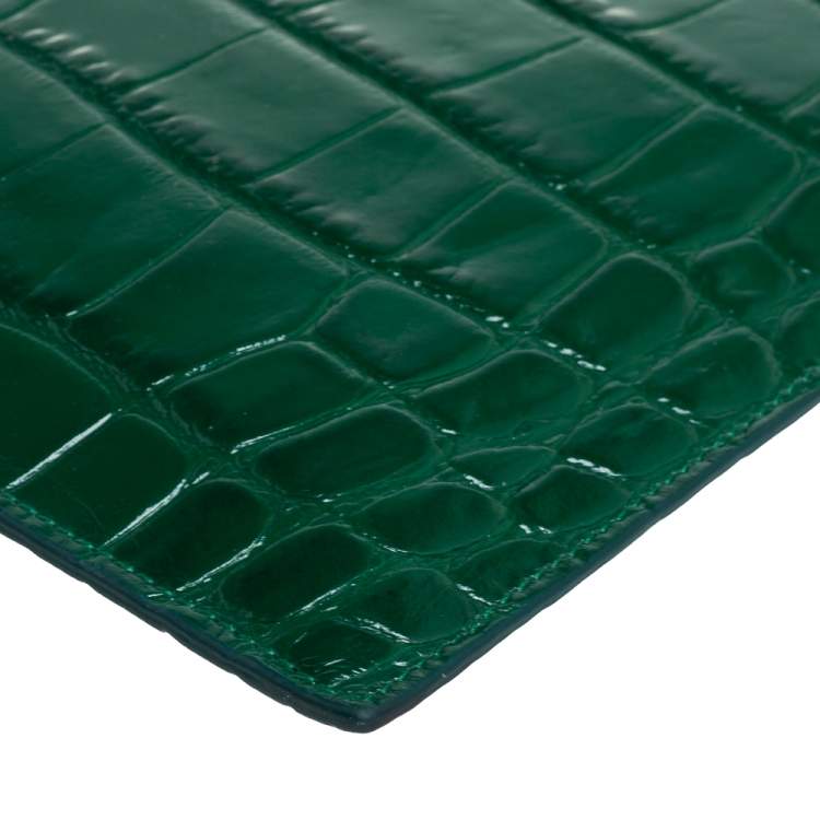 Pre Owned Alexander McQueen Green Croc Zip Pouch