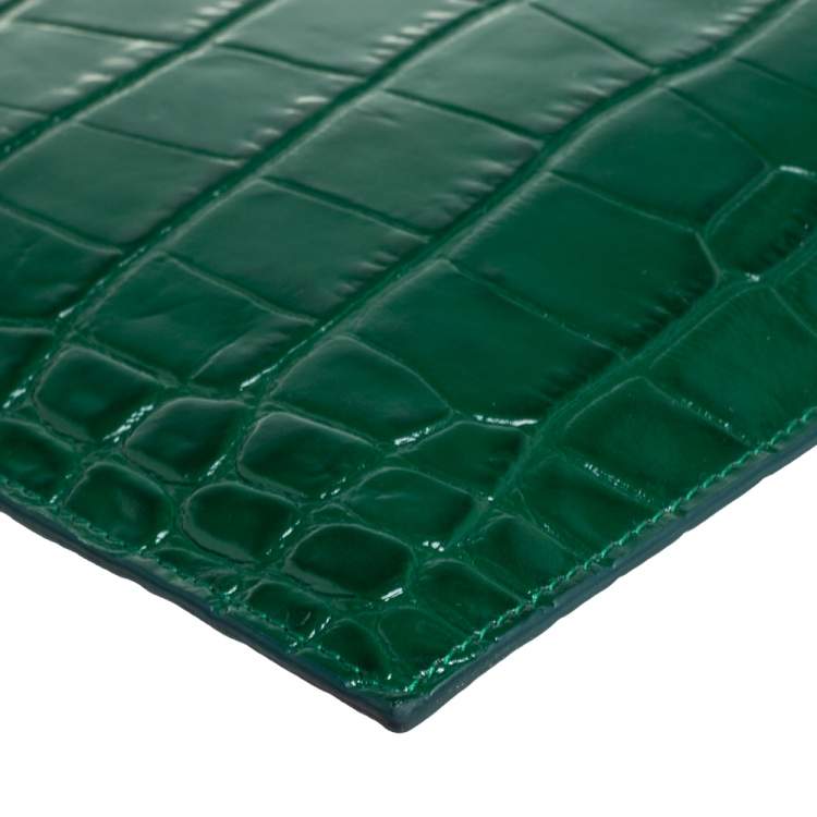 Pre Owned Alexander McQueen Green Croc Zip Pouch