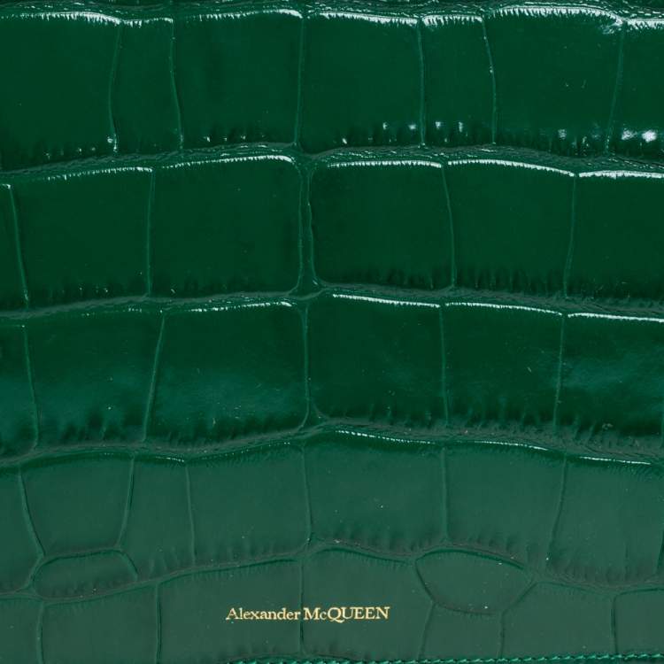 Pre Owned Alexander McQueen Green Croc Zip Pouch