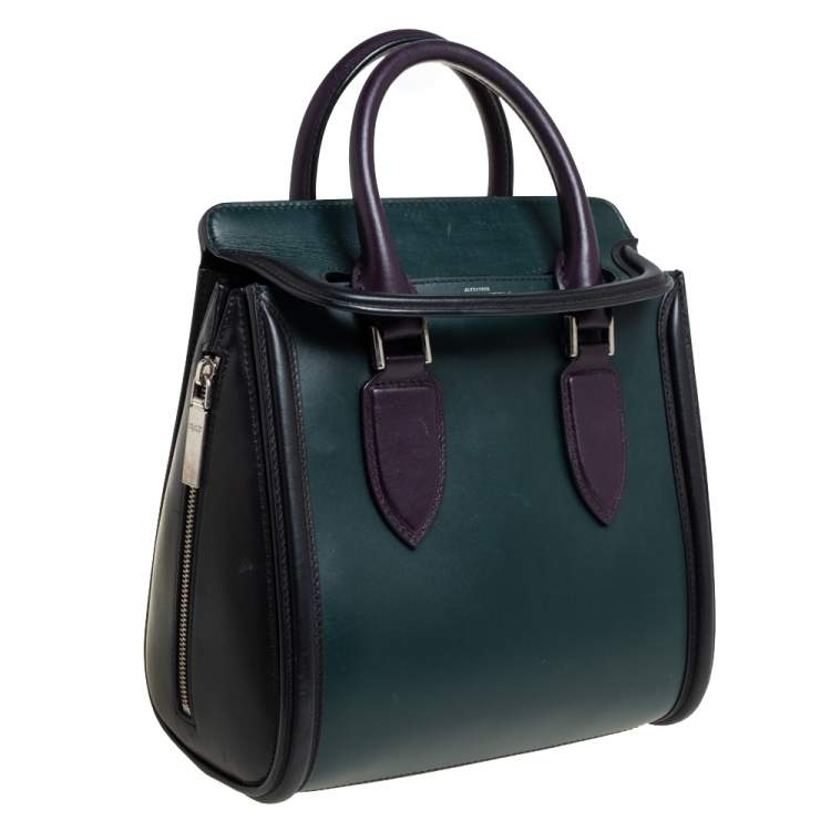 Pre Owned Alexander McQueen Black/Green Leather Small Heroine Satchel