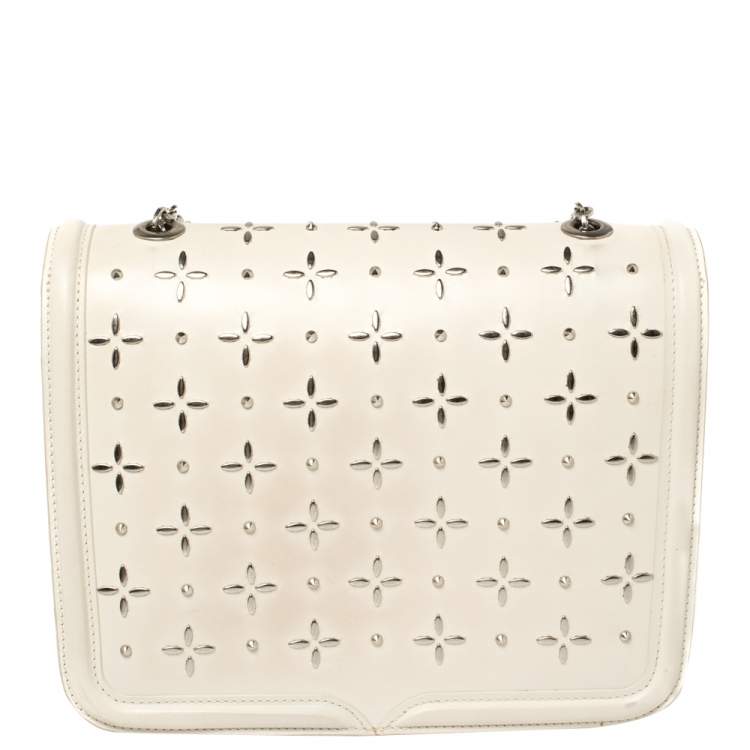 Pre Owned Alexander McQueen Off White Leather Studded Lucite Heroine Shoulder Bag