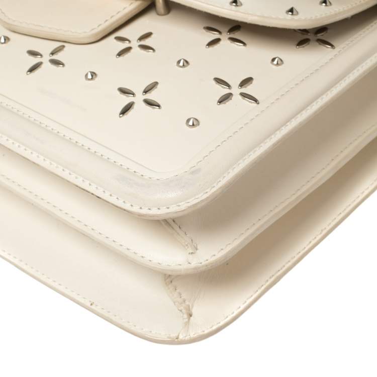 Pre Owned Alexander McQueen Off White Leather Studded Lucite Heroine Shoulder Bag