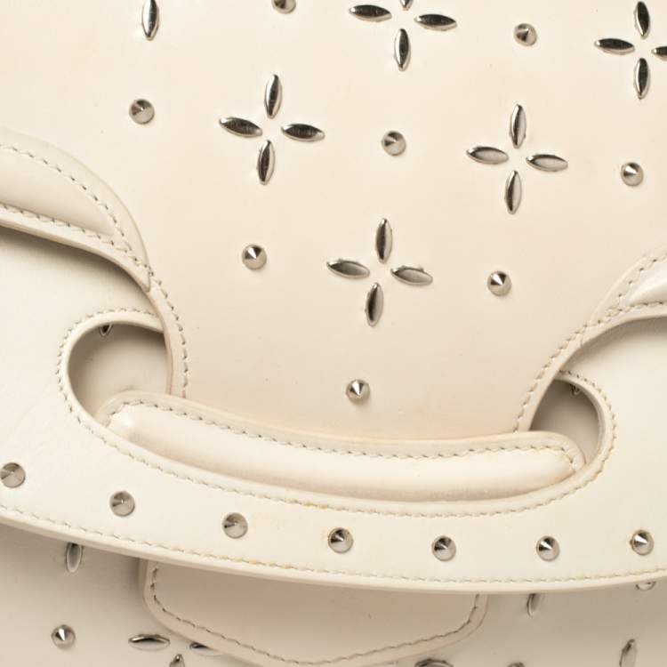 Pre Owned Alexander McQueen Off White Leather Studded Lucite Heroine Shoulder Bag