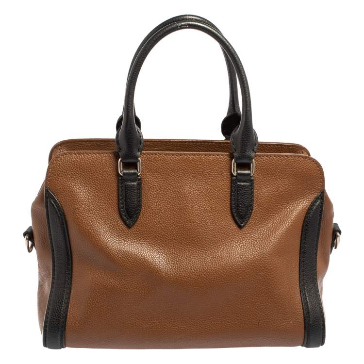 مملوكة مسبقًا Alexander McQueen Brown/Black Leather Skull Padlock Satchel