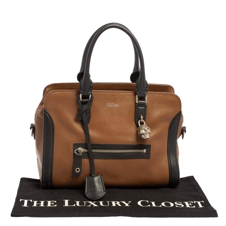 مملوكة مسبقًا Alexander McQueen Brown/Black Leather Skull Padlock Satchel