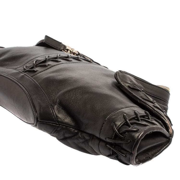 Pre Owned Alexander McQueen Black Leather Medium De Manta Clutch