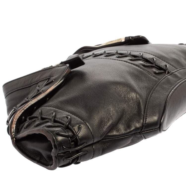 Pre Owned Alexander McQueen Black Leather Medium De Manta Clutch