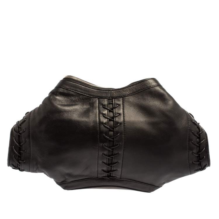 Pre Owned Alexander McQueen Black Leather Medium De Manta Clutch