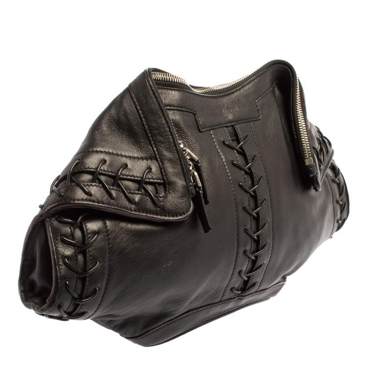 Pre Owned Alexander McQueen Black Leather Medium De Manta Clutch