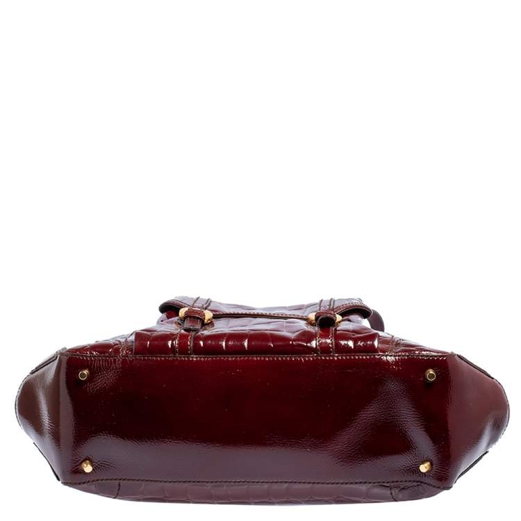 مملوكة مسبقًا Alexander McQueen Burgundy Croc Embossed Patent Leather Novak Bag