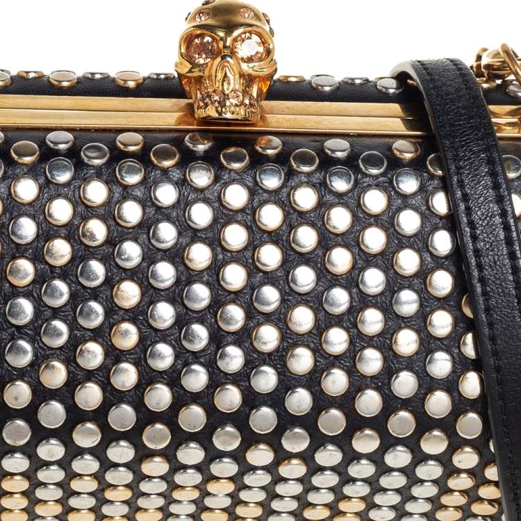 Pre Owned Alexander McQueen Black Leather Hexagon Studded Clutch