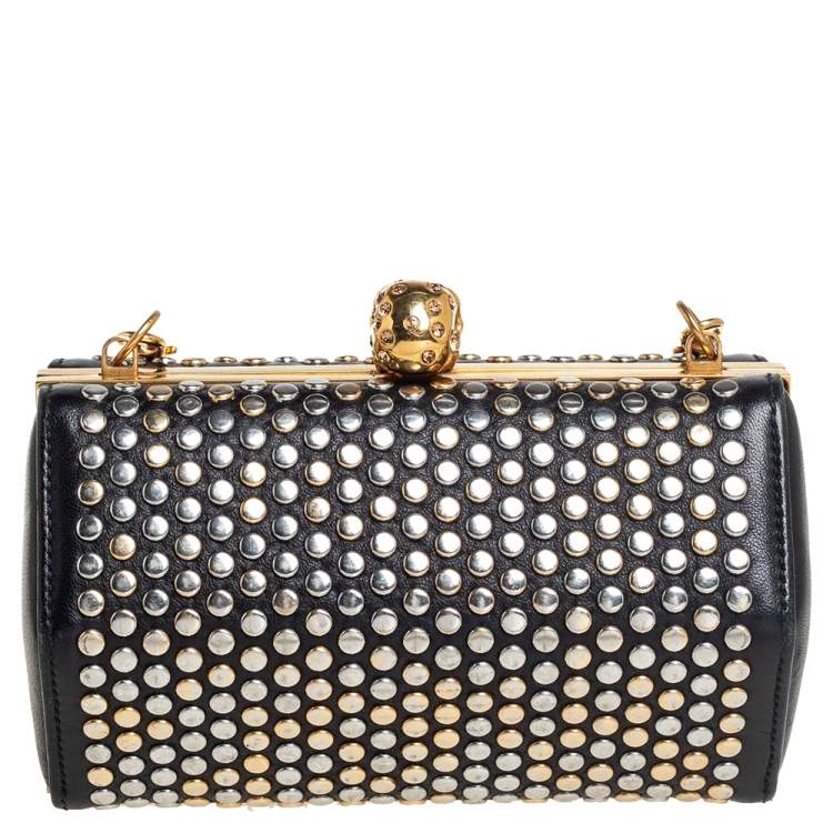 Pre Owned Alexander McQueen Black Leather Hexagon Studded Clutch