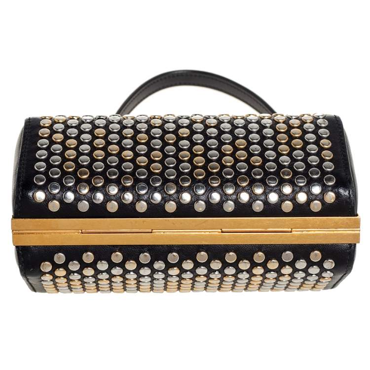 Pre Owned Alexander McQueen Black Leather Hexagon Studded Clutch