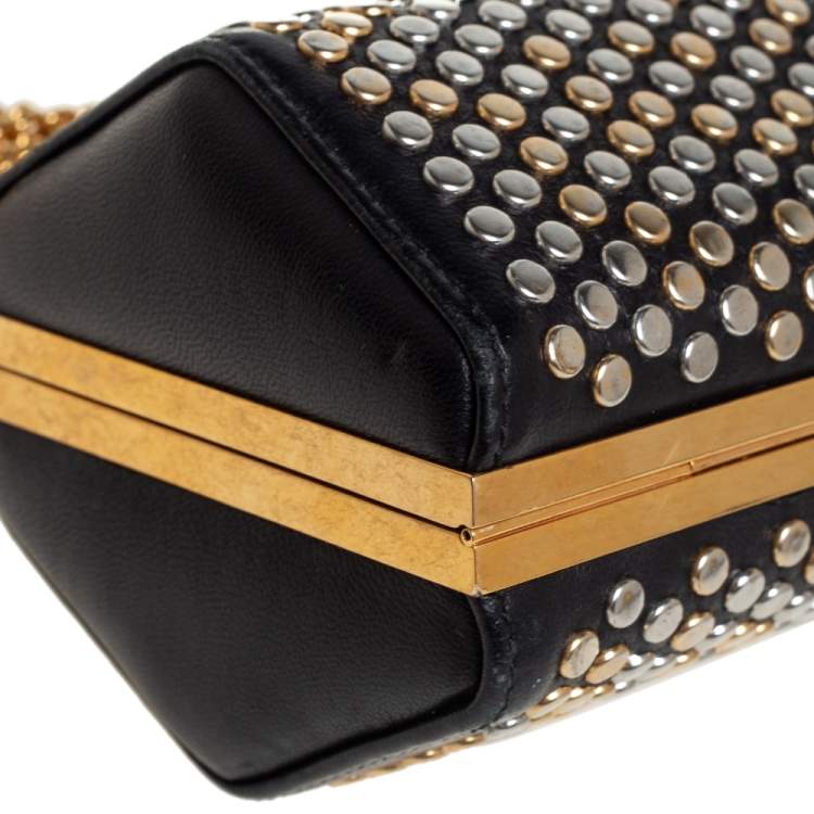 Pre Owned Alexander McQueen Black Leather Hexagon Studded Clutch