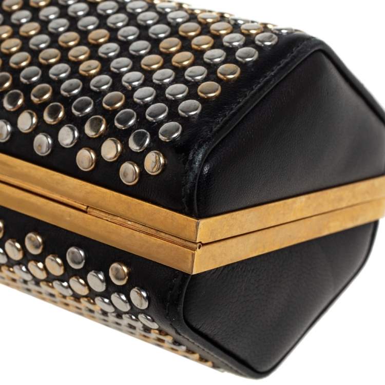 Pre Owned Alexander McQueen Black Leather Hexagon Studded Clutch
