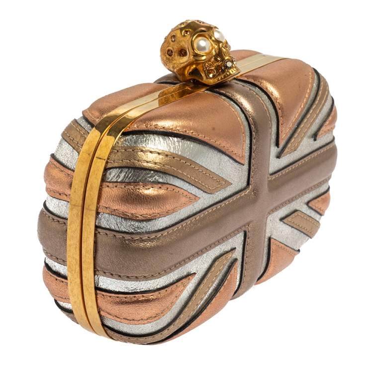 مملوكة مسبقًا Alexander McQueen Metallic Multicolor Leather Britannia Skull Box Clutch