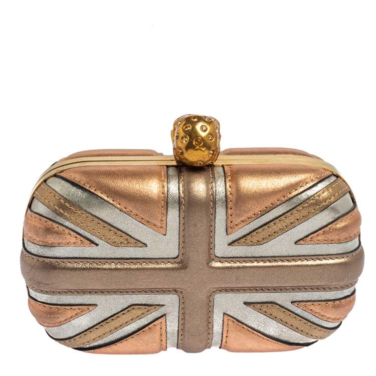 مملوكة مسبقًا Alexander McQueen Metallic Multicolor Leather Britannia Skull Box Clutch