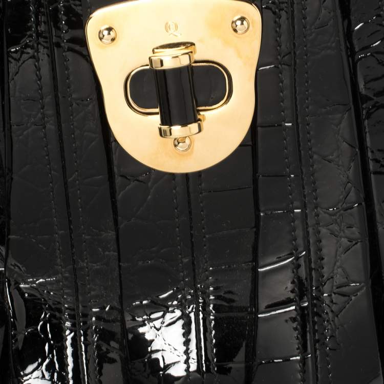 Pre Owned Alexander McQueen Black Croc Embossed Patent Leather Elvie Bag