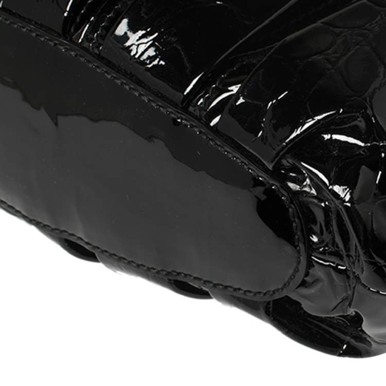 Pre Owned Alexander McQueen Black Croc Embossed Patent Leather Elvie Bag
