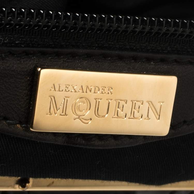 Pre Owned Alexander McQueen Black Croc Embossed Patent Leather Elvie Bag