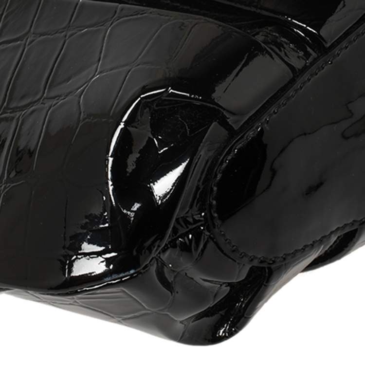 Pre Owned Alexander McQueen Black Croc Embossed Patent Leather Elvie Bag