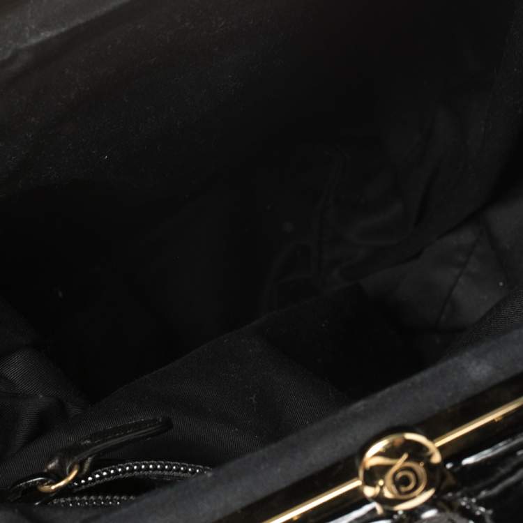 Pre Owned Alexander McQueen Black Croc Embossed Patent Leather Elvie Bag