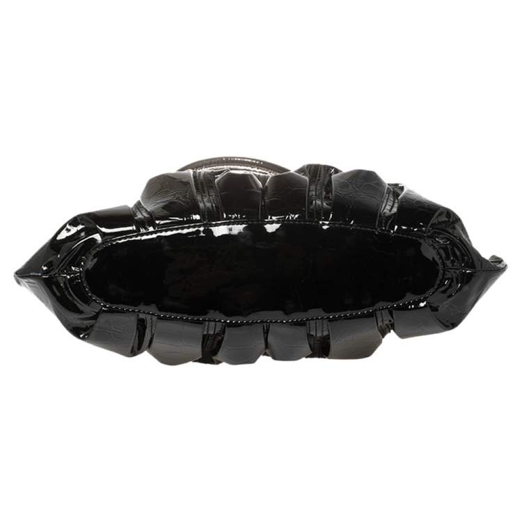 Pre Owned Alexander McQueen Black Croc Embossed Patent Leather Elvie Bag