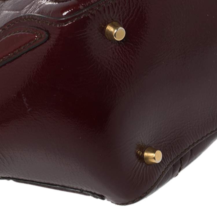 Pre Owned Alexander McQueen Burgundy Croc Embossed Patent Leather Flapper Satchel