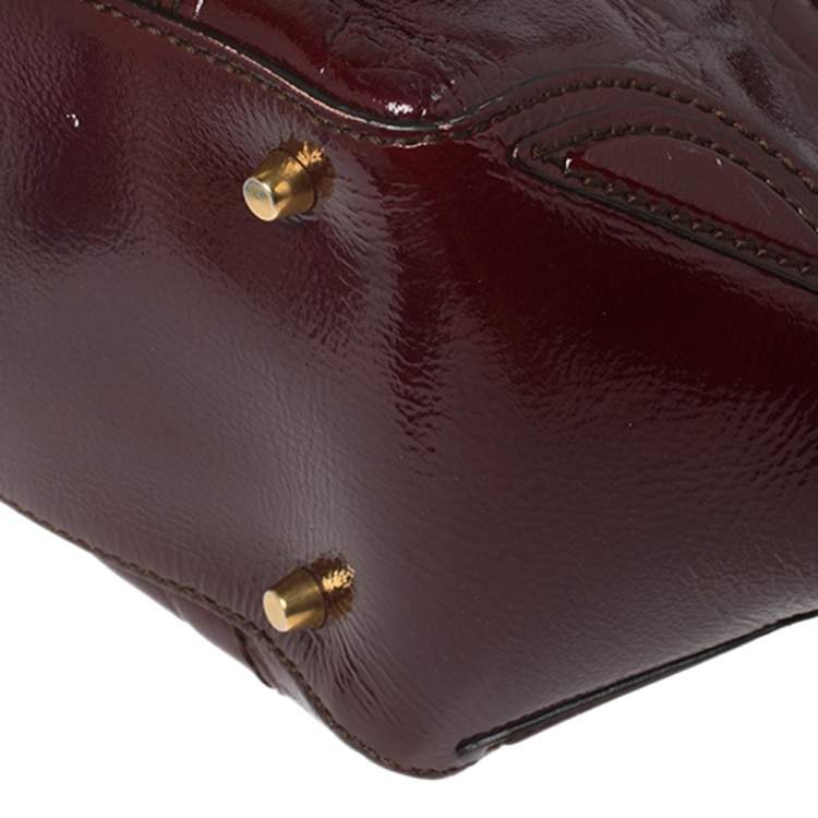 Pre Owned Alexander McQueen Burgundy Croc Embossed Patent Leather Flapper Satchel