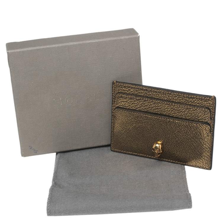 Pre Owned  Alexander Mcqueen Metallic Gold Leather Skull Card Holder